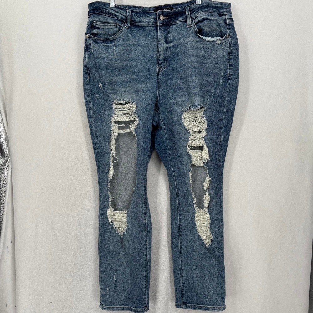 JUDY BLUE Womens Jeans Size 20W Straight Fit Distressed Blue Denim Thrashed